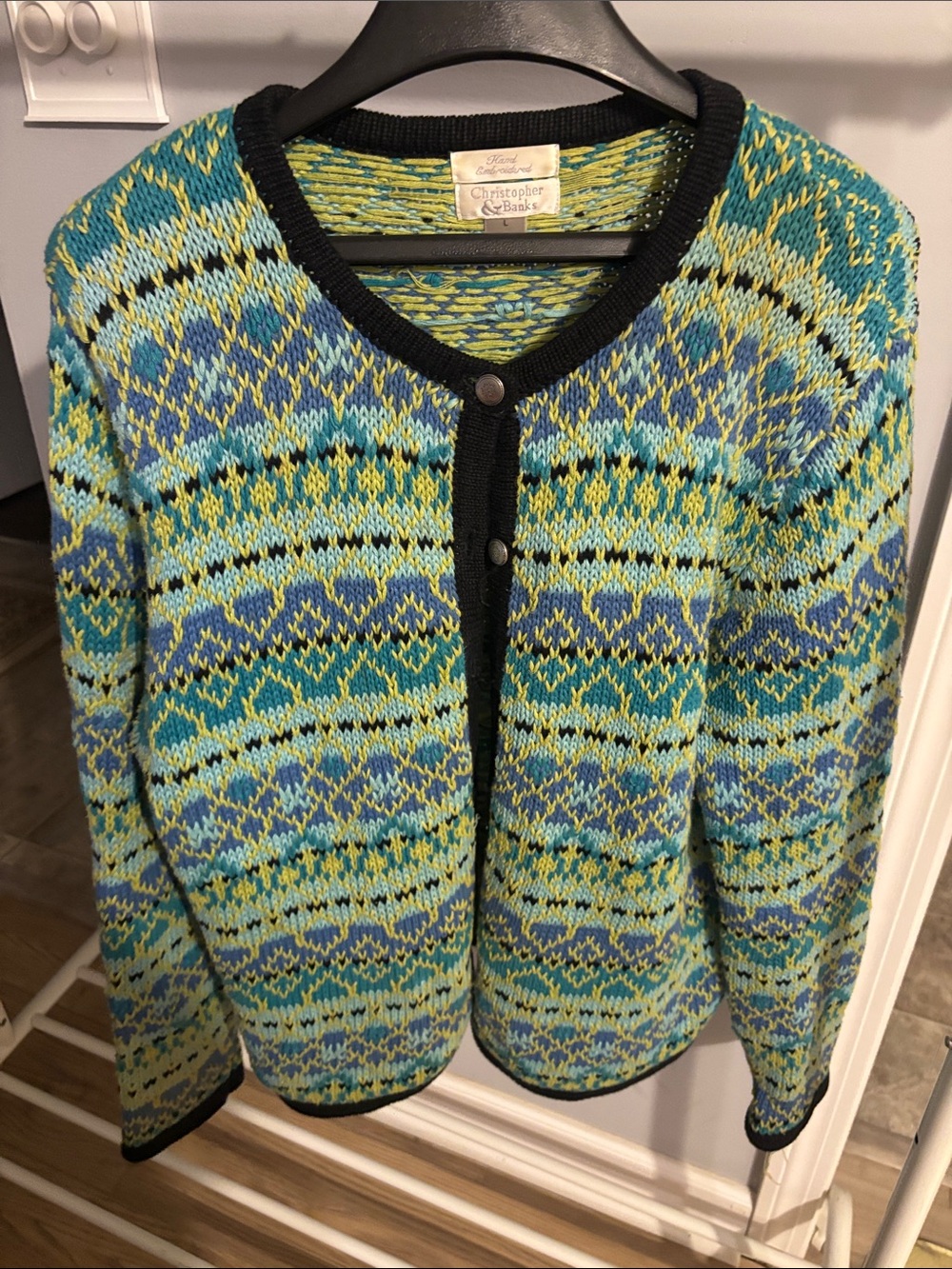 Christopher & Banks Hand Knit Cardigan Fair Isle Elevated Winter Mobwife Large
